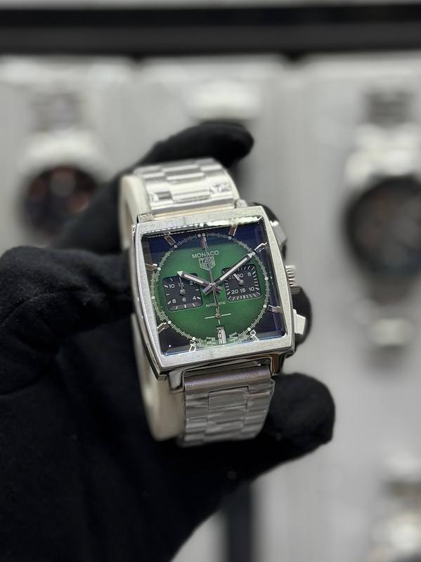 ساعت تگ هویر موناکو بند استیل نقره ای صفحه سبز Tag Heuer Monaco