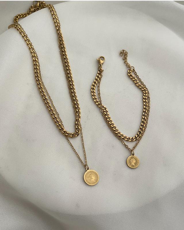 گردنبند و دستبند الیزابت طلایی