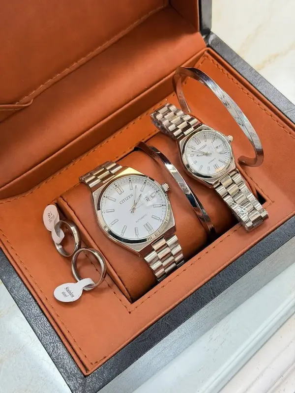 (کد1001)ساعت مچی سیتیزن ست طرح Eco-Drive | تقویم‌دار با شیشه ذره‌بینی | بدنه استیل 