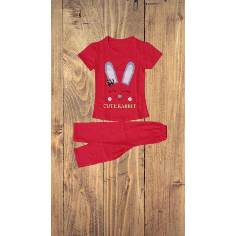 ست تیشرت شلوار CUTE RABBIT رنگ  قرمز 