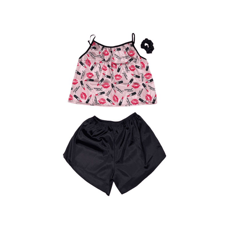 ست نیم تنه و شلوارک طرح ماتیک 099