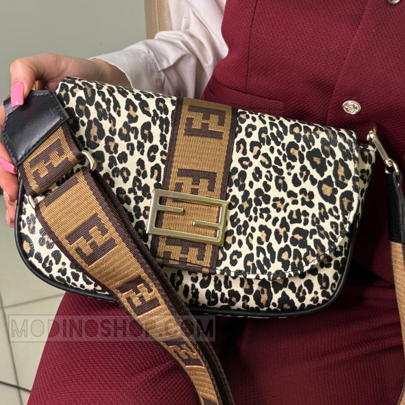 کیف دستی و دوشی زنانه تمام پلنگی طرح فندی کد 2078