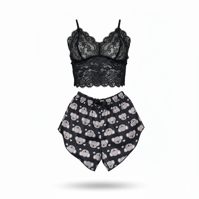 ست نیم تنه گیپور و شلوارک طرح کوالا 051