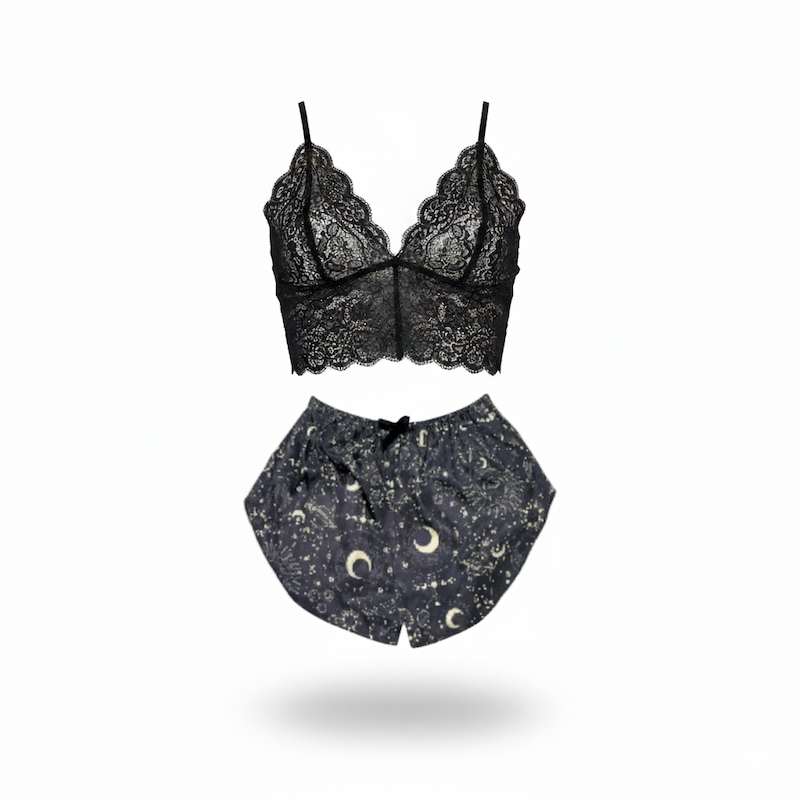 ست نیم تنه گیپور و شلوارک طرح کهکشان 101