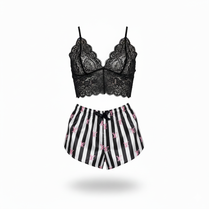 ست نیم تنه گیپور و شلوارک طرح ویکتوریا سکرت 100