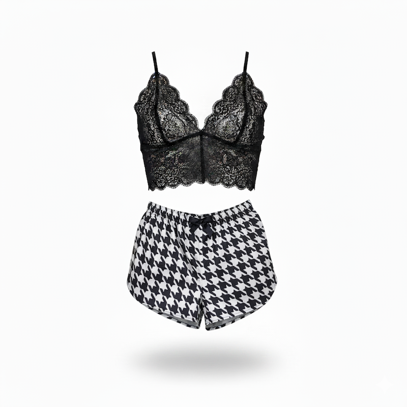 ست نیم تنه گیپور و شلوارک مدل 095