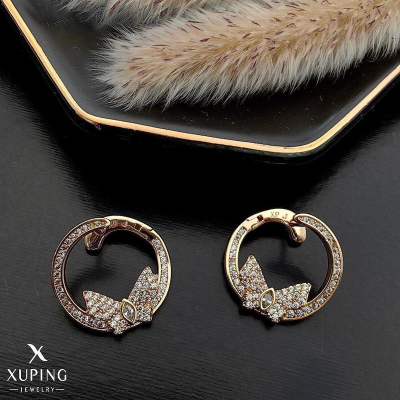 گوشواره حلقه ای پاپیونی نگین دار ژوپینگ 