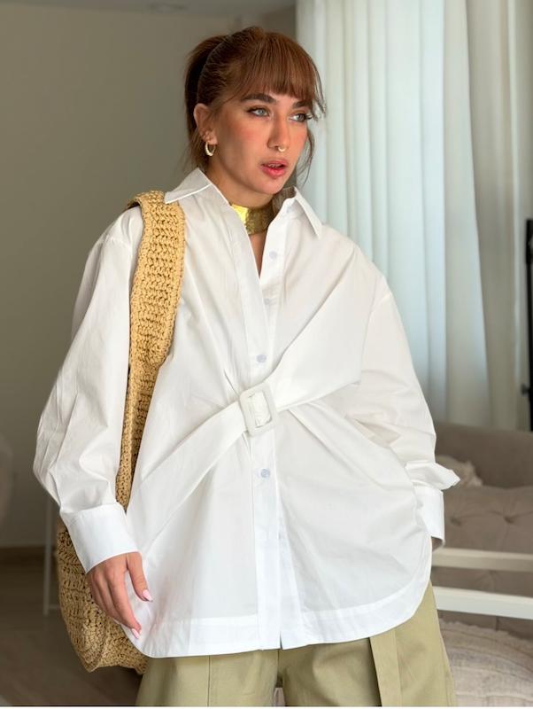 شومیز سفید کمربندی