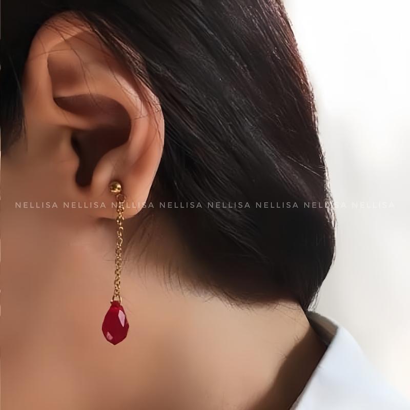 گوشواره زنانه استیل کریستال اشکی با زنجیر آویز