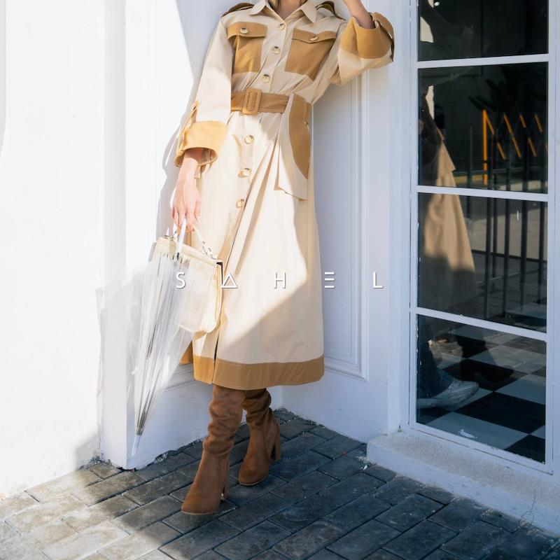 بارانی دورنگ کرم نخودی