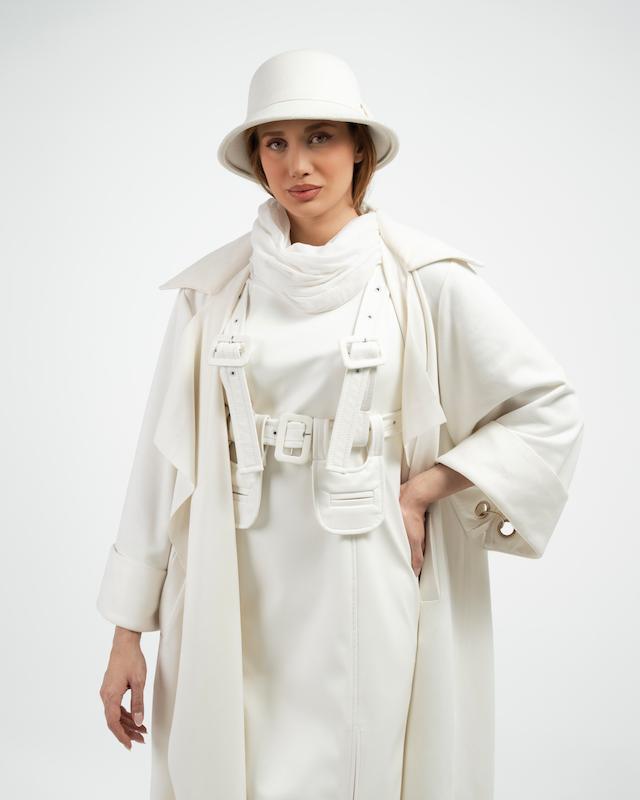 ست مانتو سفید و پیراهن چرم و جلیقه چرم White1