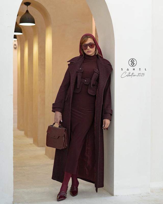 پالتوی فوتر آستردار برگندی و پیراهن و جلیقه
