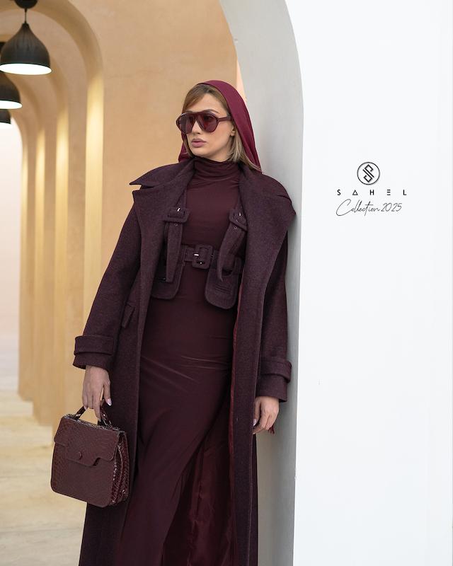 پالتوی فوتر آستردار برگندی و پیراهن و جلیقه