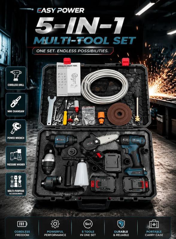 ست 5 کاره دریل ، اره، کارواش، مینی فرز ،بکس شارژی براشلس ایزی پاور EASY POWER مدل multiF