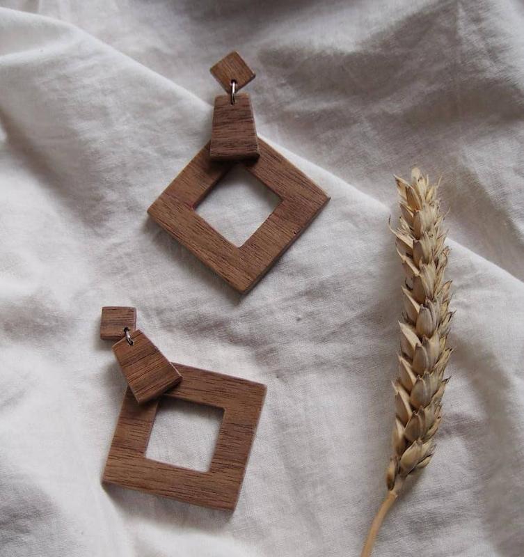 گوشواره چوبی طرح مربع  خیال  - کد 283