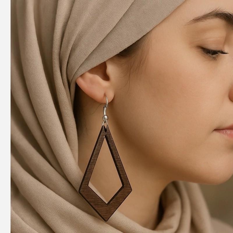 گوشواره چوبی طرح هندسه خیال  - کد 171