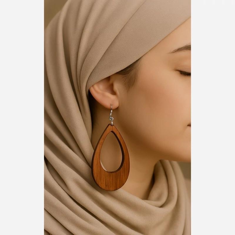 گوشواره چوبی طرح قطره چوب  - کد 173