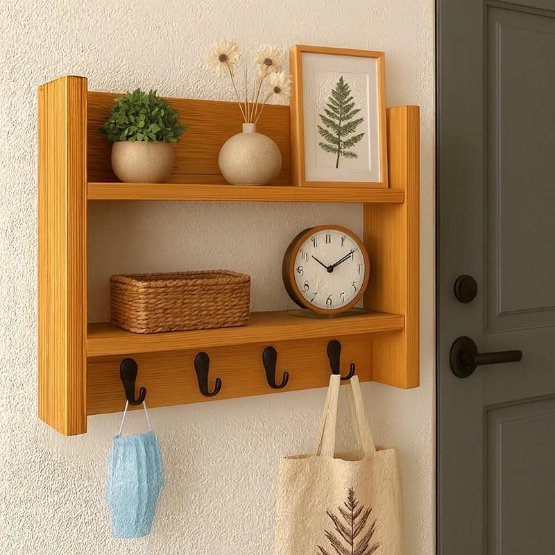 استند و شلف ( طبقه ) چوبی و جا کلیدی جا لیوانی مدل یکتا  - کد 212