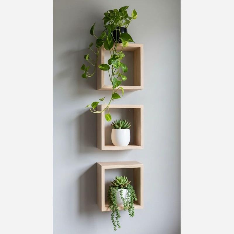 شلف (طبقه ) چوبی دیواری مربعی 3 عددی  - کد 247