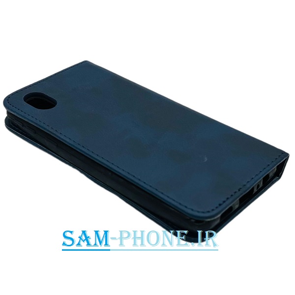کیف گوشی Galaxy A01 Core - Galaxy M01 Core - Galaxy A3 Core سامسونگ کلاسوری اورجینال مگنتی طرح چرم کتابی محافظ لنز دار جا کارتی دار سرمه ای کد 49