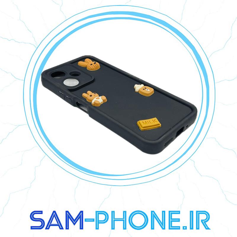 قاب گوشی سولید فانتزی سری Redmi 13C 5G - Poco M6 5G شیائومی طرح سیلیکونی Solid عروسکی برجسته محافظ لنزدار رنگ مشکی کد 10478