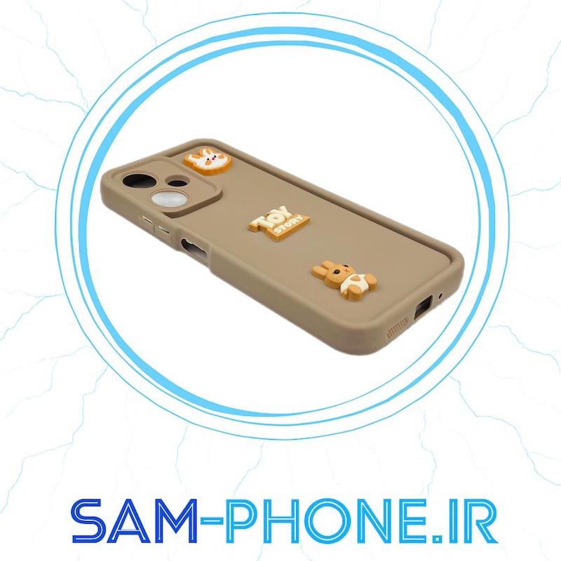 قاب گوشی سولید فانتزی سری Redmi 13C 5G - Poco M6 5G شیائومی طرح سیلیکونی Solid عروسکی برجسته محافظ لنزدار رنگ قهوه ای کد 10479