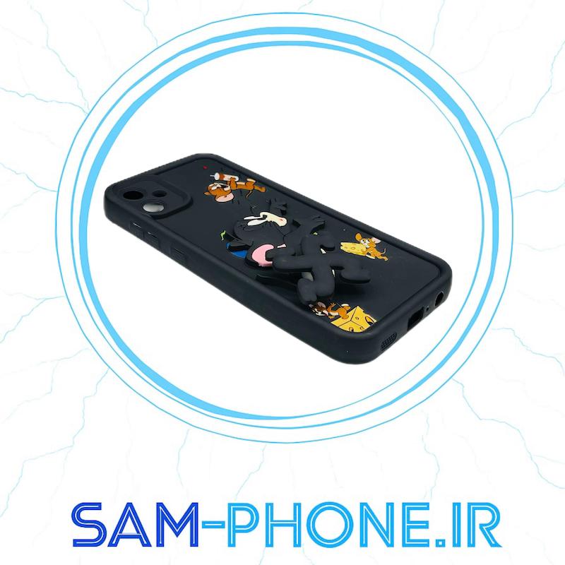 قاب گوشی Galaxy A05 سامسونگ سیلیکونی Solid عروسکی فانتزی برجسته طرح تام و جری اسپینر دار پا فرفره ای محافظ لنزدار رنگ مشکی کد 10569