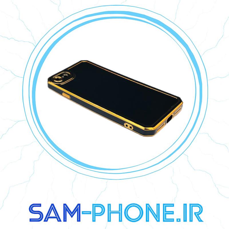 قاب گوشی iPhone 7 - iPhone 8 - iPhone SE 2020 آیفون طرح ژله ای مای کیس گلد لاین دور طلایی محافظ لنز دار رنگ مشکی کد 10639