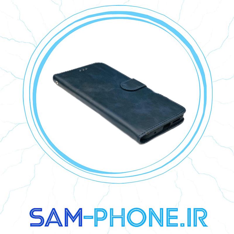 کیف گوشی Redmi Note 11 4G و Redmi Note 11S شیائومی، مگنتی طرح چرم کتابی بنددار چرمی سرمه ای کد 10709