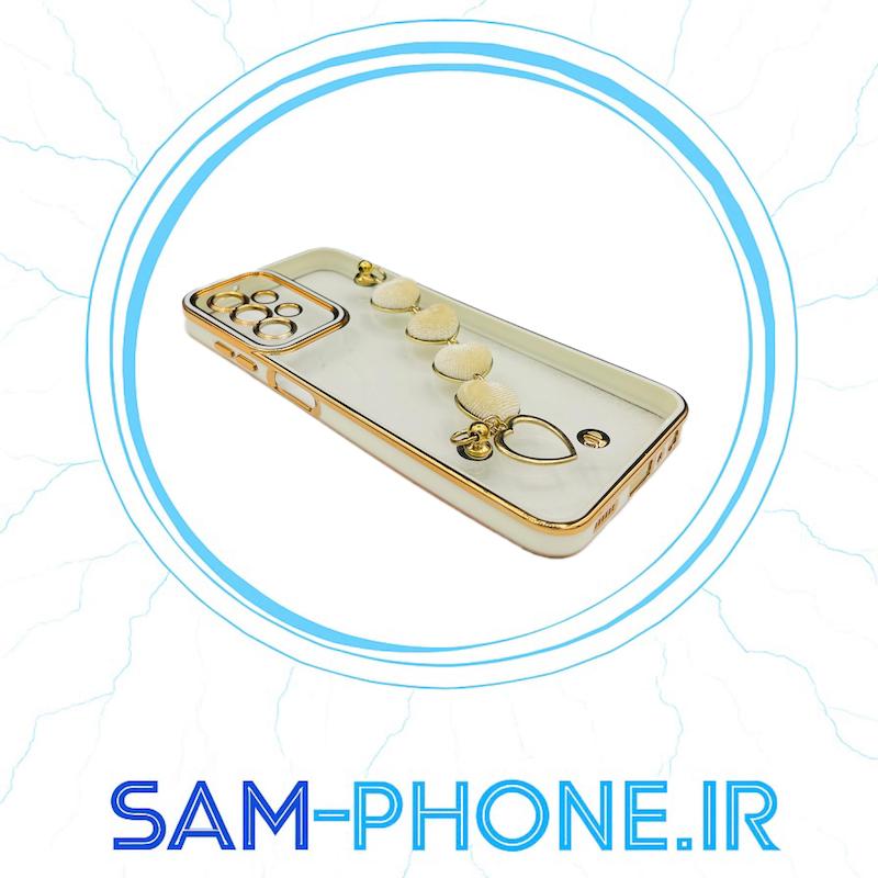 قاب گوشی Galaxy A13 4G سامسونگ طرح الکتروپلیتینگ شفاف اورجینال مای کیس My Case Anyland دستبندی زنجیری قلبی مخمل آویزدار محافظ لنز دار سفید کد 11049