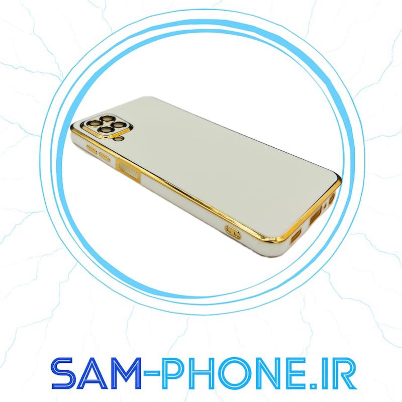 قاب گوشی Galaxy A12 - Galaxy M12 سامسونگ طرح ژله ای مای کیس گلد لاین دور طلایی محافظ لنز شیشه ای رنگ سفید کد 11058