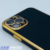 قاب گوشی Iphone 11 pro آیفون طرح ژله ای مای کیس گلد لاین دور طلایی محافظ لنز شیشه ای داخل مخمل رنگ مشکی