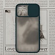 قاب گوشی Iphone 12 pro max آیفون طرح پشت مات دور سیلیکونی محافظ لنز دار کشویی سبز تیره