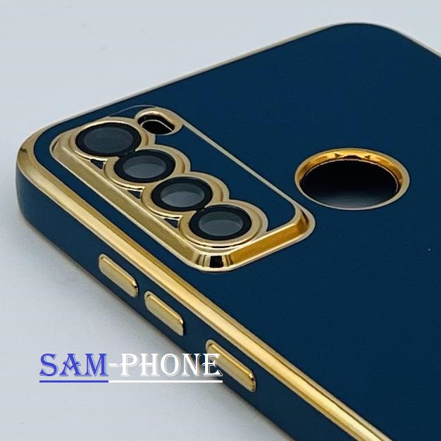 قاب گوشی Redmi Note 8 شیائومی طرح ژله ای مای کیس گلد لاین دور طلایی محافظ لنز شیشه ای رنگ ابی تیره کد 60