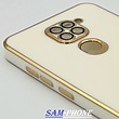قاب گوشی Redmi Note 9 شیائومی طرح ژله ای مای کیس گلد لاین دور طلایی محافظ لنز شیشه ای رنگ سفید کد 16