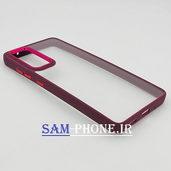 قاب گوشی Galaxy S20 FE سامسونگ اورجینال متال NEW SKIN طرح پشت شیشه ای شفاف دور سیلیکونی قرمز تیره کد 47