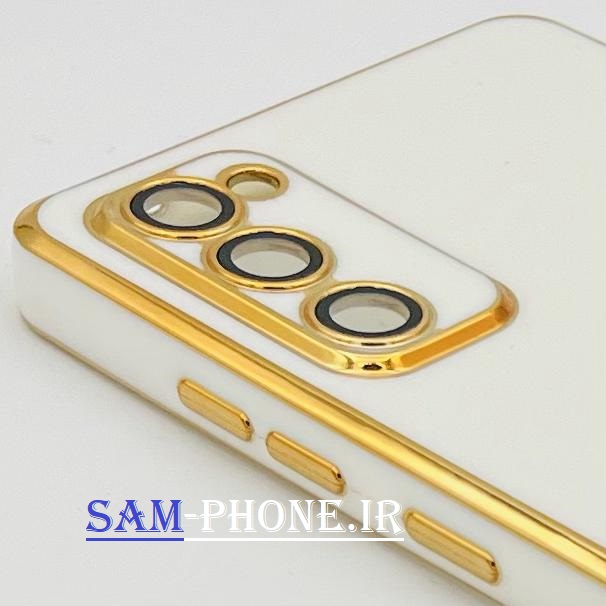 قاب گوشی Galaxy S20 FE سامسونگ طرح ژله ای مای کیس گلد لاین دور طلایی محافظ لنز شیشه ای رنگ سفید کد 71