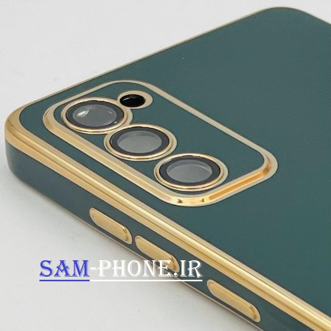قاب گوشی Galaxy S20 FE سامسونگ طرح ژله ای مای کیس گلد لاین دور طلایی محافظ لنز شیشه ای رنگ سبز تیره کد 74