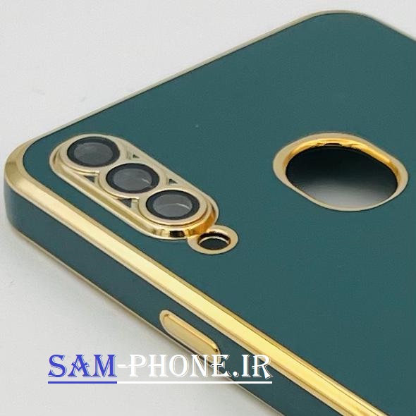 قاب گوشی Galaxy A20S سامسونگ طرح ژله ای مای کیس گلد لاین دور طلایی محافظ لنز شیشه ای رنگ سبز تیره کد 46