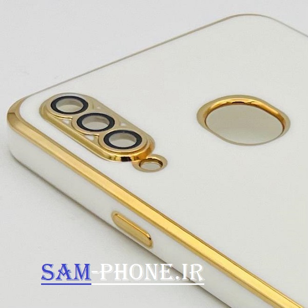 قاب گوشی Galaxy A20S سامسونگ طرح ژله ای مای کیس گلد لاین دور طلایی محافظ لنز شیشه ای رنگ سفید کد 47