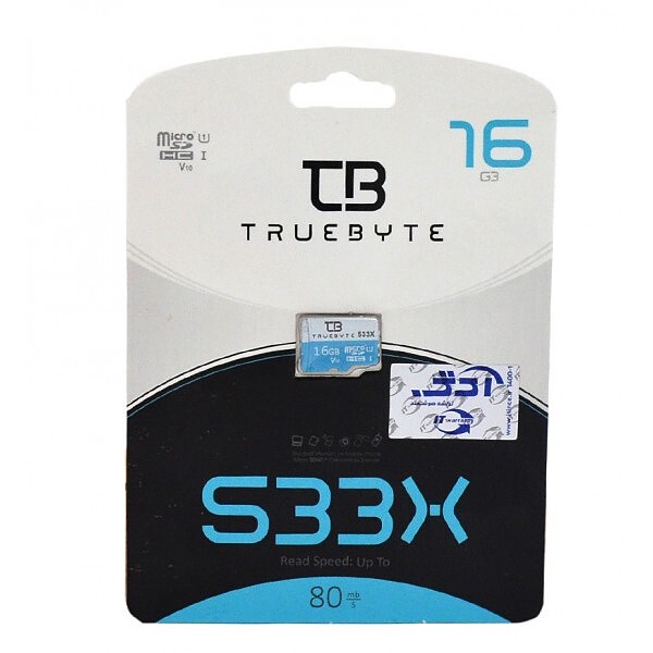  رم موبایل تروبایت (TRUE BYTE) مدل 16GB Micro SD 533X V10 80MB/S خشاب دار 