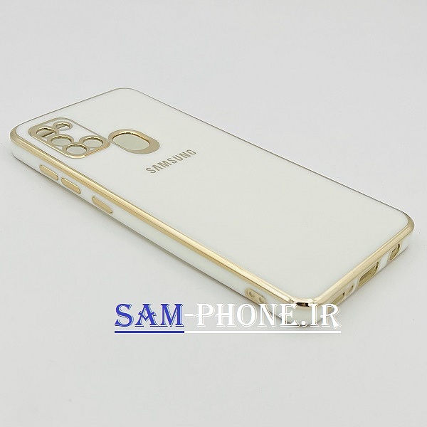 قاب گوشی Galaxy A21S سامسونگ طرح ژله ای مای کیس گلد لاین دور طلایی محافظ لنز دار رنگ سفید کد 111