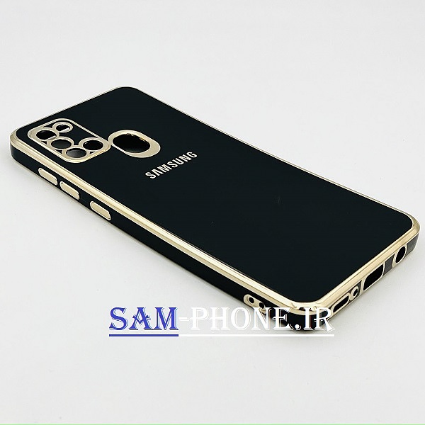 قاب گوشی Galaxy A21S سامسونگ طرح ژله ای مای کیس گلد لاین دور طلایی محافظ لنز دار رنگ مشکی کد 113