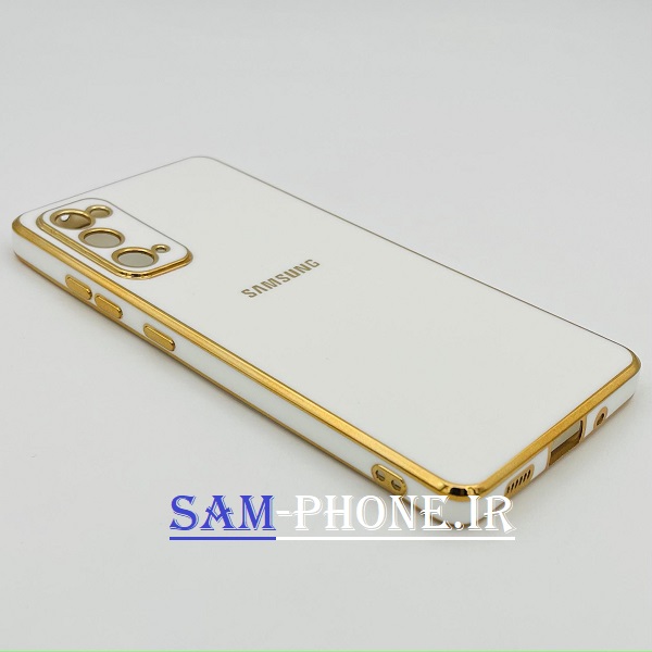 قاب گوشی Galaxy S20 FE سامسونگ طرح ژله ای مای کیس گلد لاین دور طلایی محافظ لنز دار رنگ سفید کد 75