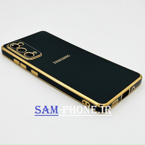 قاب گوشی Galaxy S20 FE سامسونگ طرح ژله ای مای کیس گلد لاین دور طلایی محافظ لنز دار رنگ مشکی کد 76