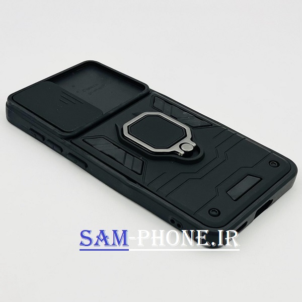 قاب گوشی Galaxy S21 FE سامسونگ طرح ضد ضربه بتمن فول ژله ای هولدر دار محافظ لنز دار کشویی پنجره ای مشکی کد 112