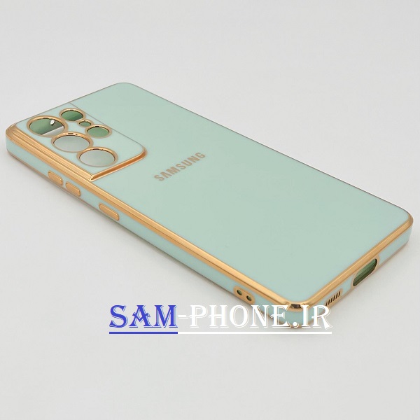 قاب گوشی Galaxy S21 Ultra سامسونگ طرح ژله ای مای کیس گلد لاین دور طلایی محافظ لنز دار رنگ یاسی کد 21