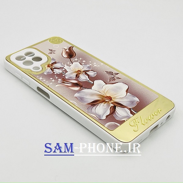 قاب گوشی Galaxy A22 4G - Galaxy M32 4G سامسونگ اورجینال مای کیس گلد لاین دور طلایی پشت شیشه ای آینه ای طرح گلدر دار محافظ لنز دار رنگ سفید کد 100