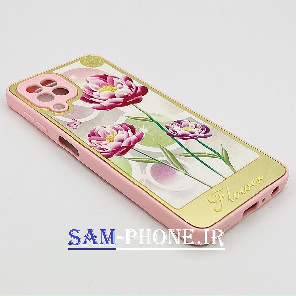قاب گوشی Galaxy A22 4G - Galaxy M32 4G سامسونگ اورجینال مای کیس گلد لاین دور طلایی پشت شیشه ای آینه ای طرح گلدر دار محافظ لنز دار رنگ صورتی کد 101