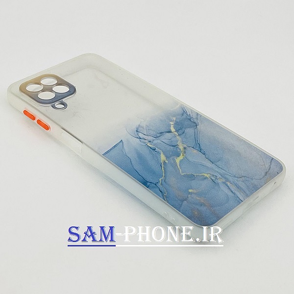 قاب گوشی Galaxy A22 4G - Galaxy M32 4G سامسونگ پشت شیشه ای طرح ابر و باد شفاف محافظ لنز دار دکمه رنگی کد 113